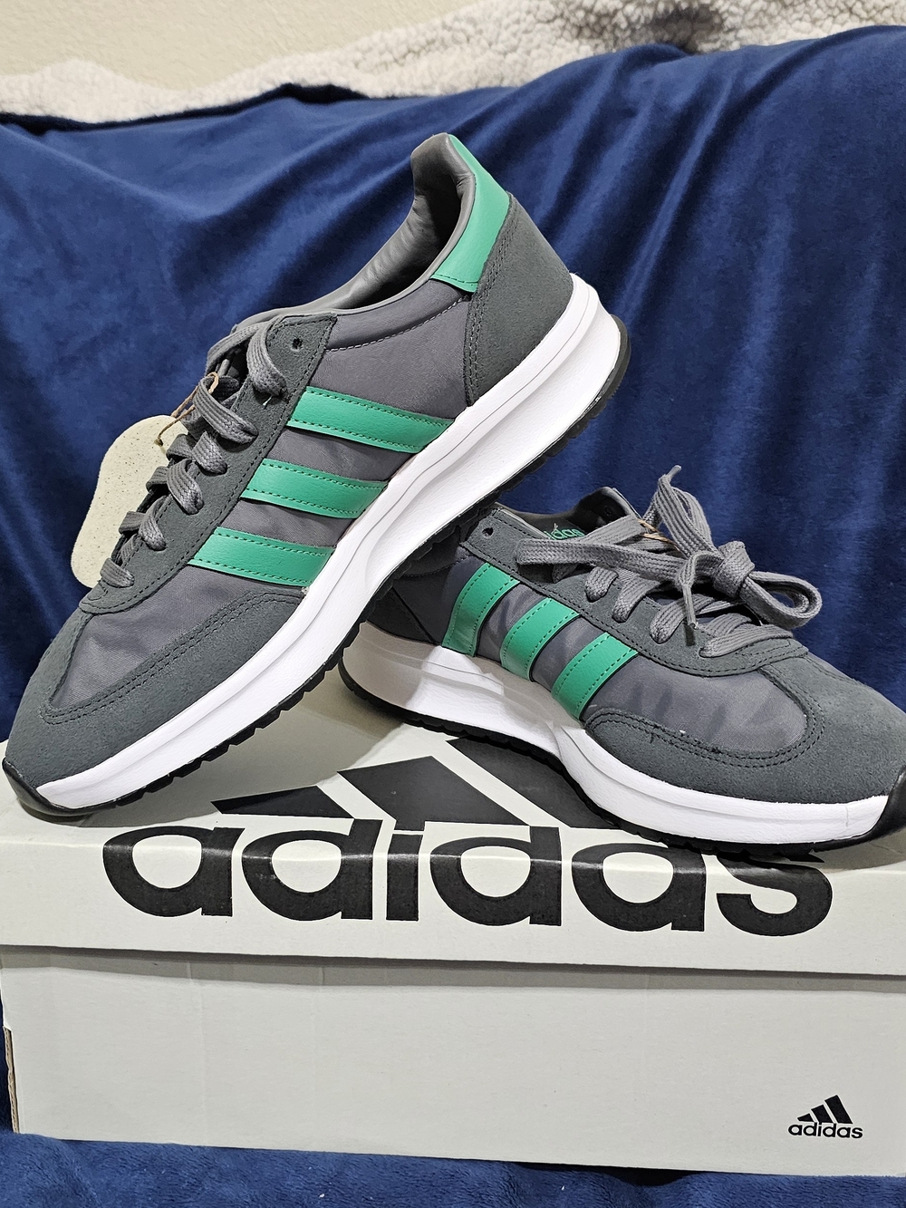 Adidas Men's Gray Sneakers with Green Stripes